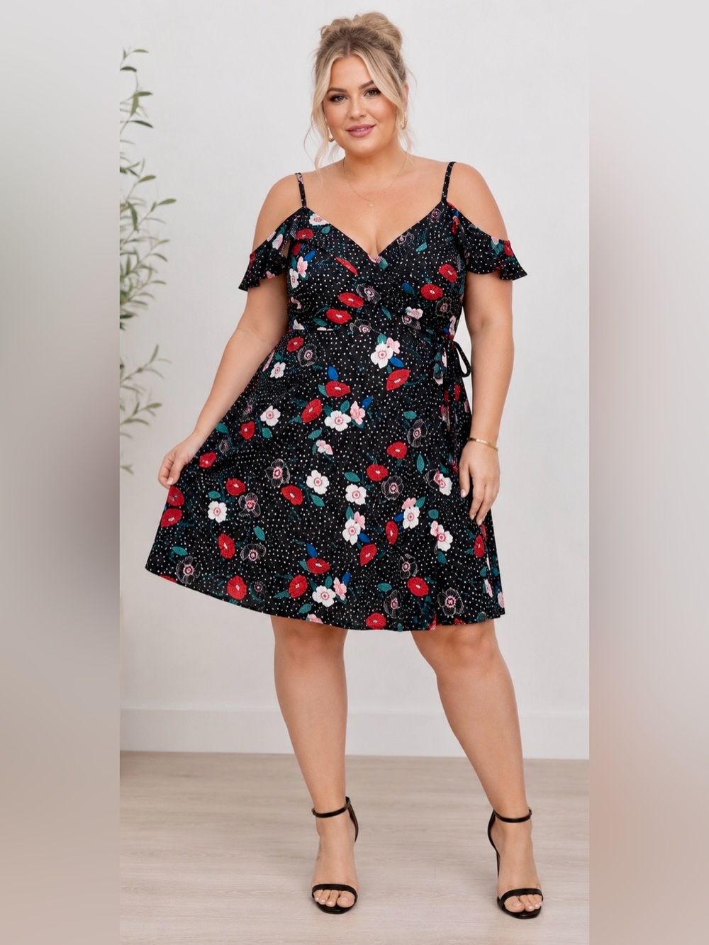 City Chic Cold Shoulder Floral Wrap Dress – Size 16 Plus Size
